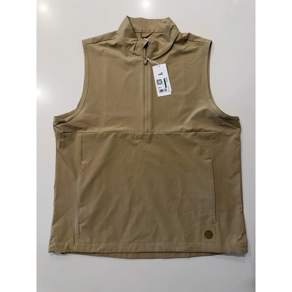 Puma Ripguard Golf Vest Prairie Tan 628865 Mens Large NWT Quarter Zip Gilet